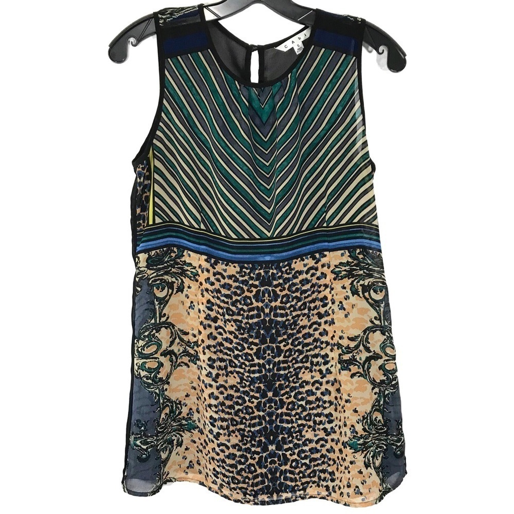 Cabi Sheer Buchanan Sleeveless Animal Print Blouse Size SMALL